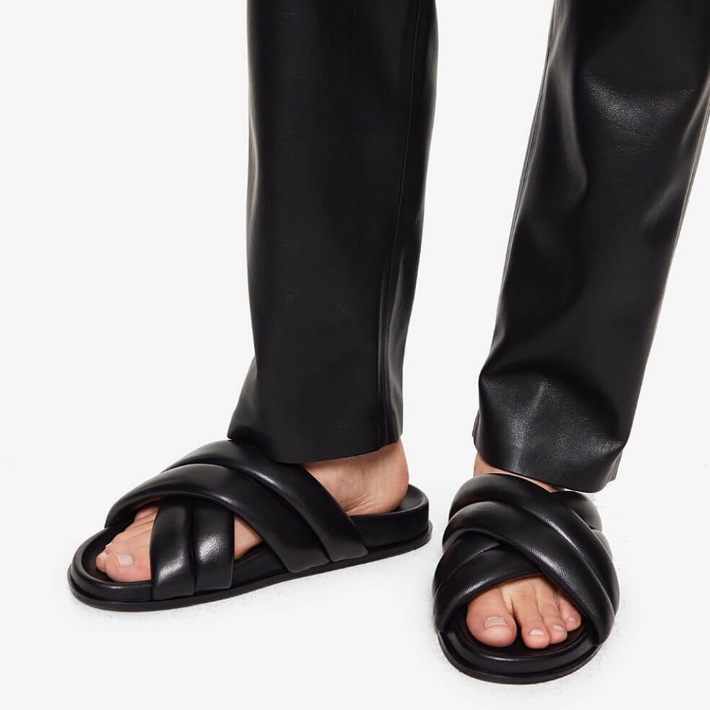 ANINE BING Lizzie Puffy Slides in Black Size40
